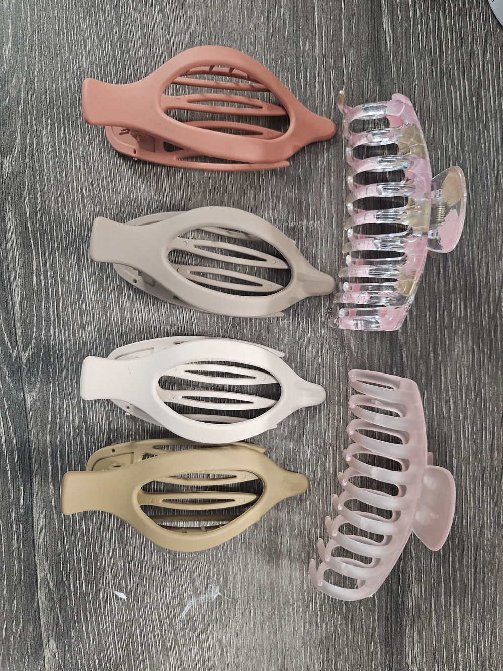 Set of 6 Large Hair Claw Clips in Pink, Mauve, Cream, Tan, White